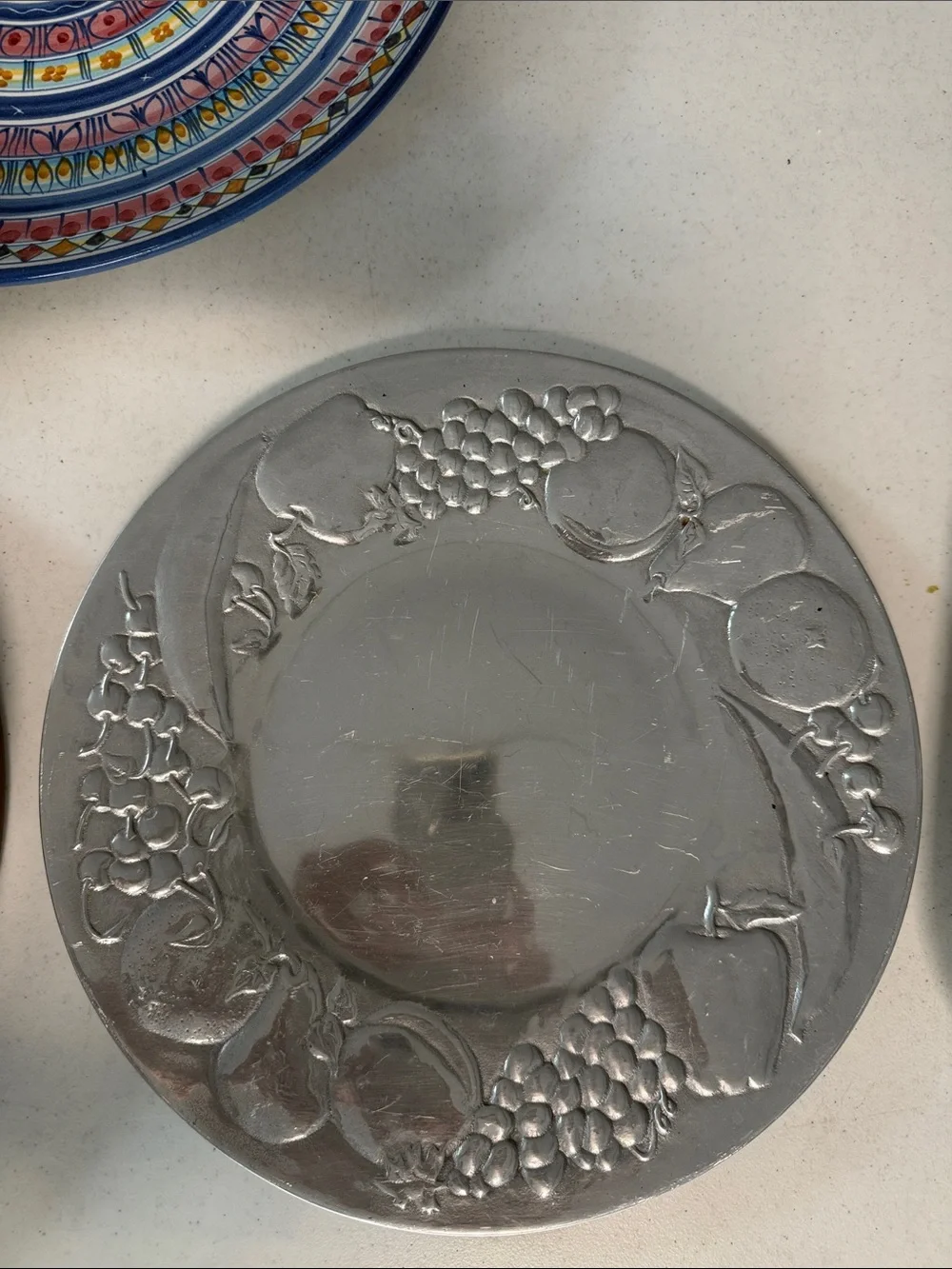 Wilton Armetale Silver Fruit-Relief Round Serving Tray